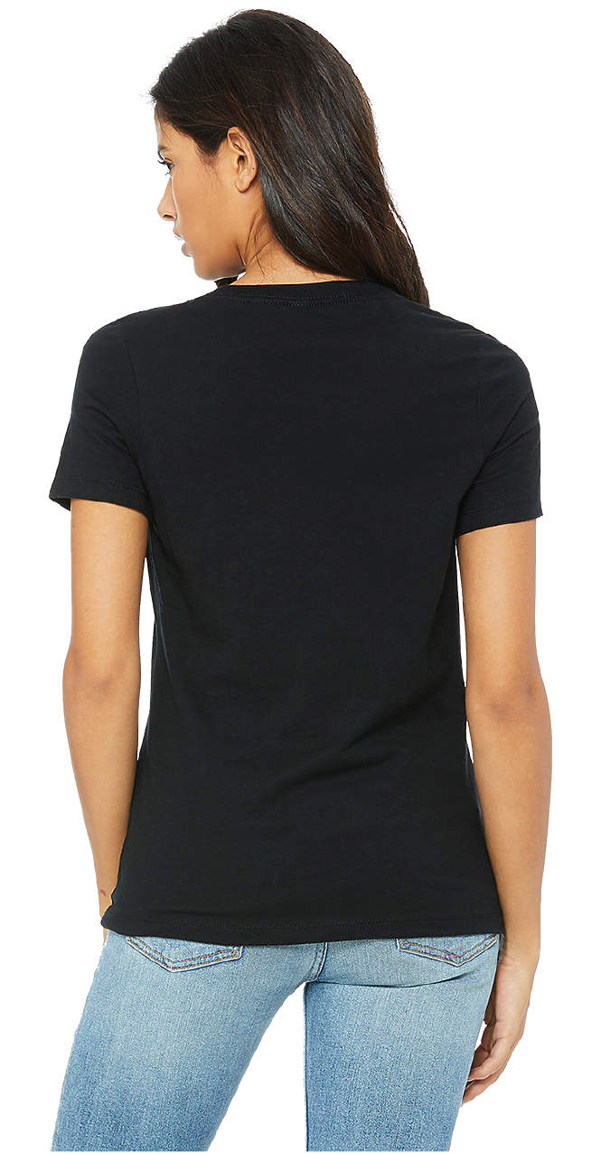 Ladies V-Neck T-Shirt- Just One More on Left Chest- Logo on Sleeve