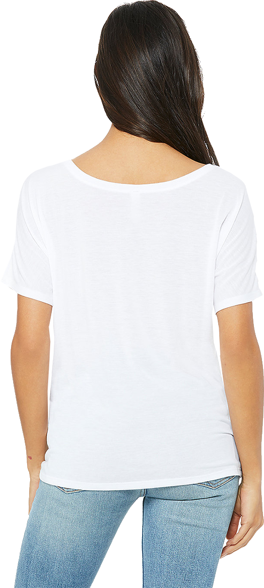 Ladies Slouchy T-Shirt-Just One More on Left Chest- Logo on Sleeve