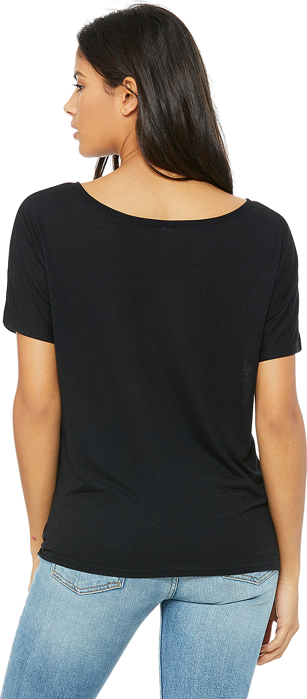 Ladies Slouchy T-Shirt-Just One More on Left Chest- Logo on Sleeve