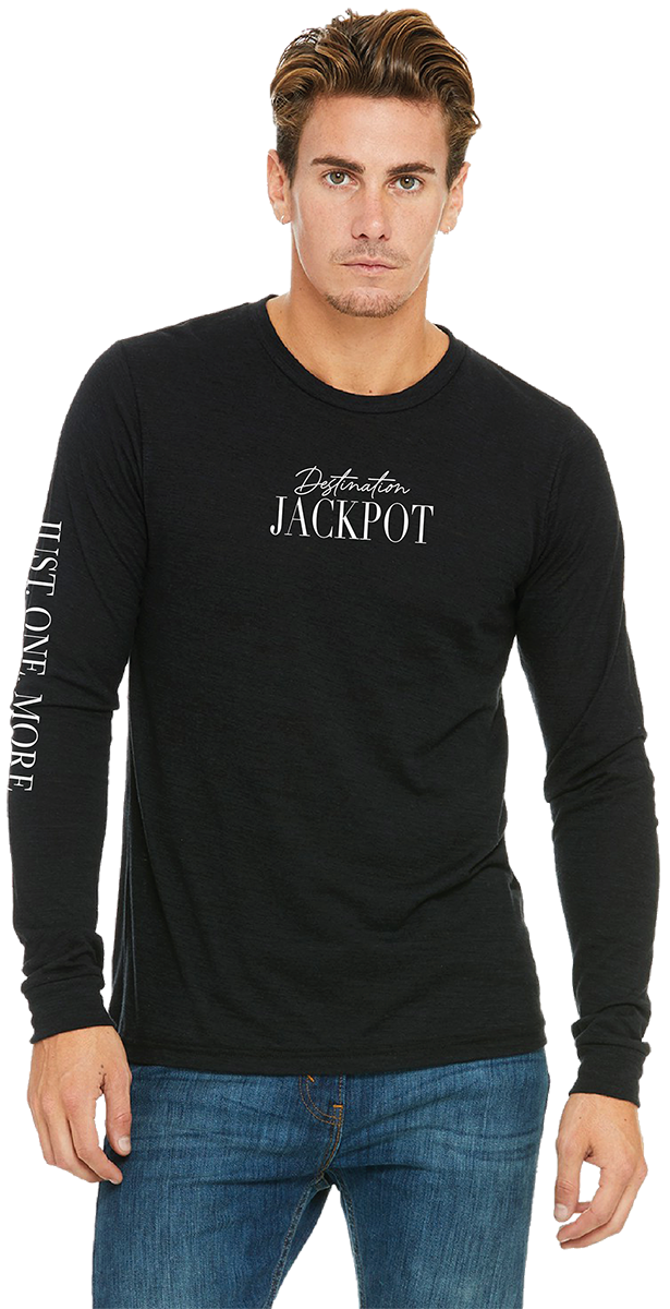 Unisex Long Sleeve DJ Logo Text Only Front-Just One More Down Sleeve